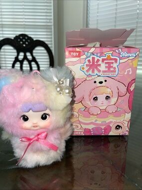 Nommi Baby Plush Doll Keychain - Pastel Rainbow Fur- Cherry Baby